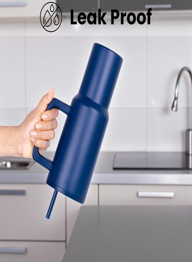 KELVEE كوب كيلفي بمقبض وغطاء ماصة، مصنوع من الفولاذ المقاوم للصدأ بجدار مزدوج، قابل لإعادة الاستخدام، مناسب للسفر والرياضة واليوغا، خالٍ من مادة BPA، متين، مثالي للشاي المثلج والقهوة (أزرق). - Image 3